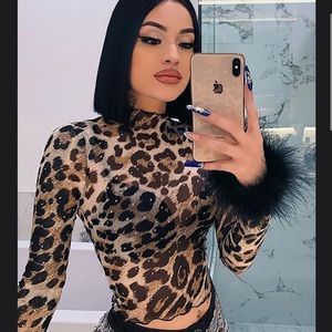 Fashion Nova long sleeve mesh rhinestone crop top